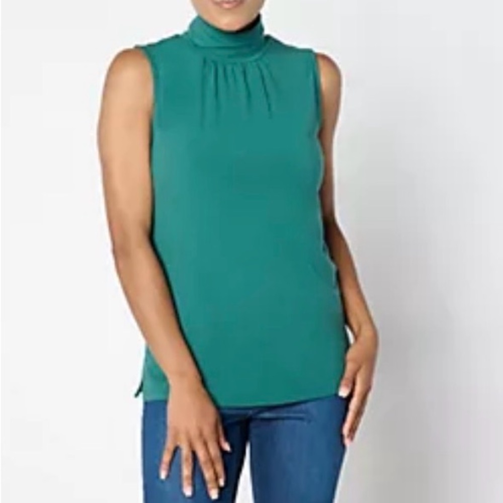 New Isaac Mizrahi Live! Essentials Mock Neck Sleeveless Top w/ Shirring / Large